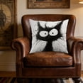 thumbnail image 6 of Cute Cat Pillow Covers, Black Cat Line Art Doodle Cartoon Throw Pillows Cover, Sofa Couch Pillow Cases for Farmhouse Indoor Home Decor (18x18in), 6 of 6