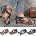 thumbnail image 1 of Orthopedic Plus Sandals Pu Leather Retro Arch Support Comfy Round Toe Sandals For Women Toe, 1 of 3