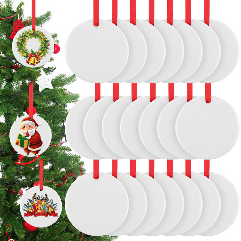 HTVRONT Sublimation Ornament Blanks - 24Pcs Ceramic Sublimation Christmas  Ornament Blanks Sublimation Blanks Ornaments Bulk with Red Strings for  Christmas Halloween Decor(2.87ches) 