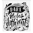 thumbnail image 3 of Saying Shower Curtain, Monochromatic Design Dare to Be Different Lettering Curly Ornaments, Fabric Bathroom Set with Hooks, 69W X 70L Inches, Charcoal Grey White, by Ambesonne, 3 of 3
