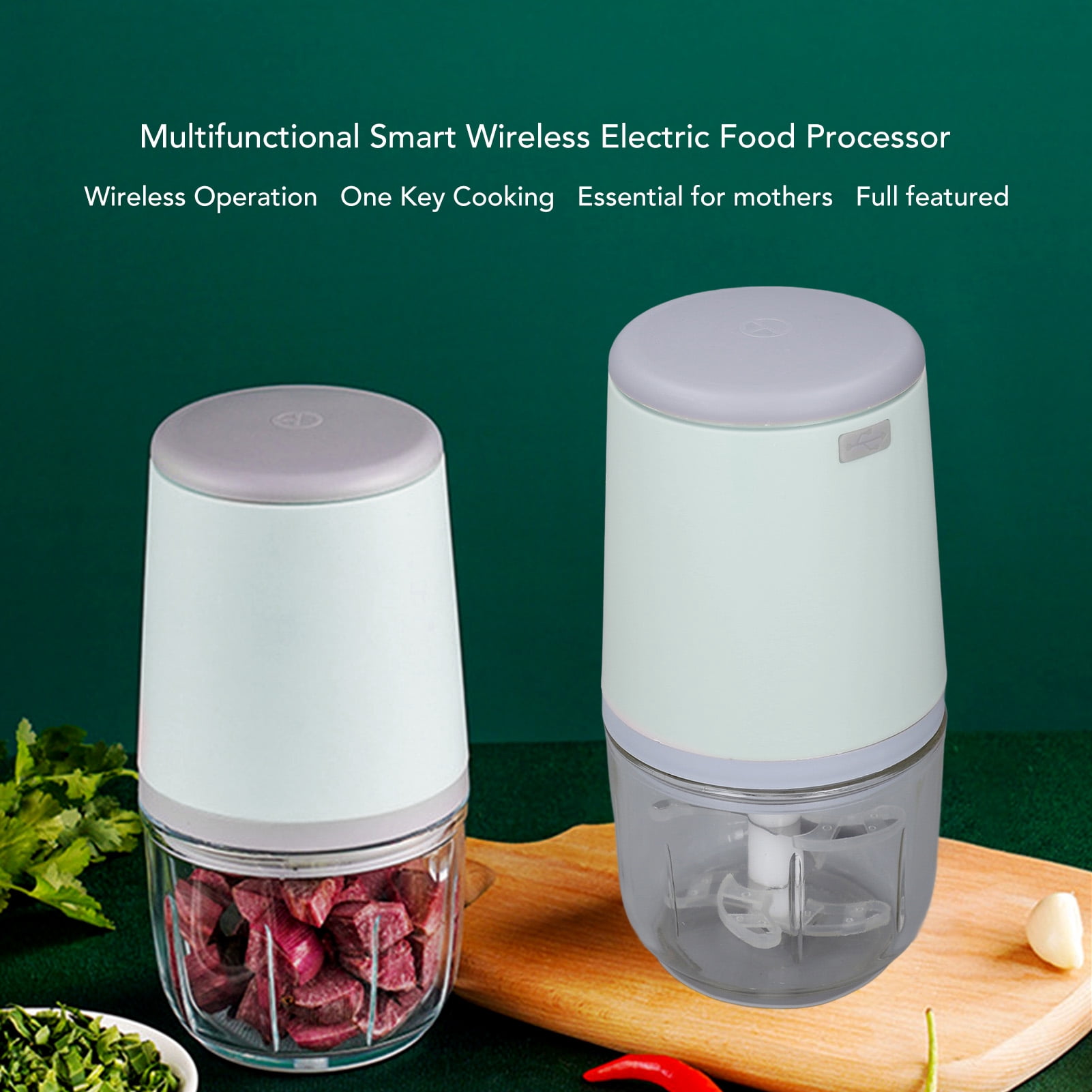 Suodoka 300ML Mini Baby Food Maker Small Electric Processor, Cordless Meat Grinder with 1500mAh Battery, Chopper for Vegetables Fruits Garlic, Green