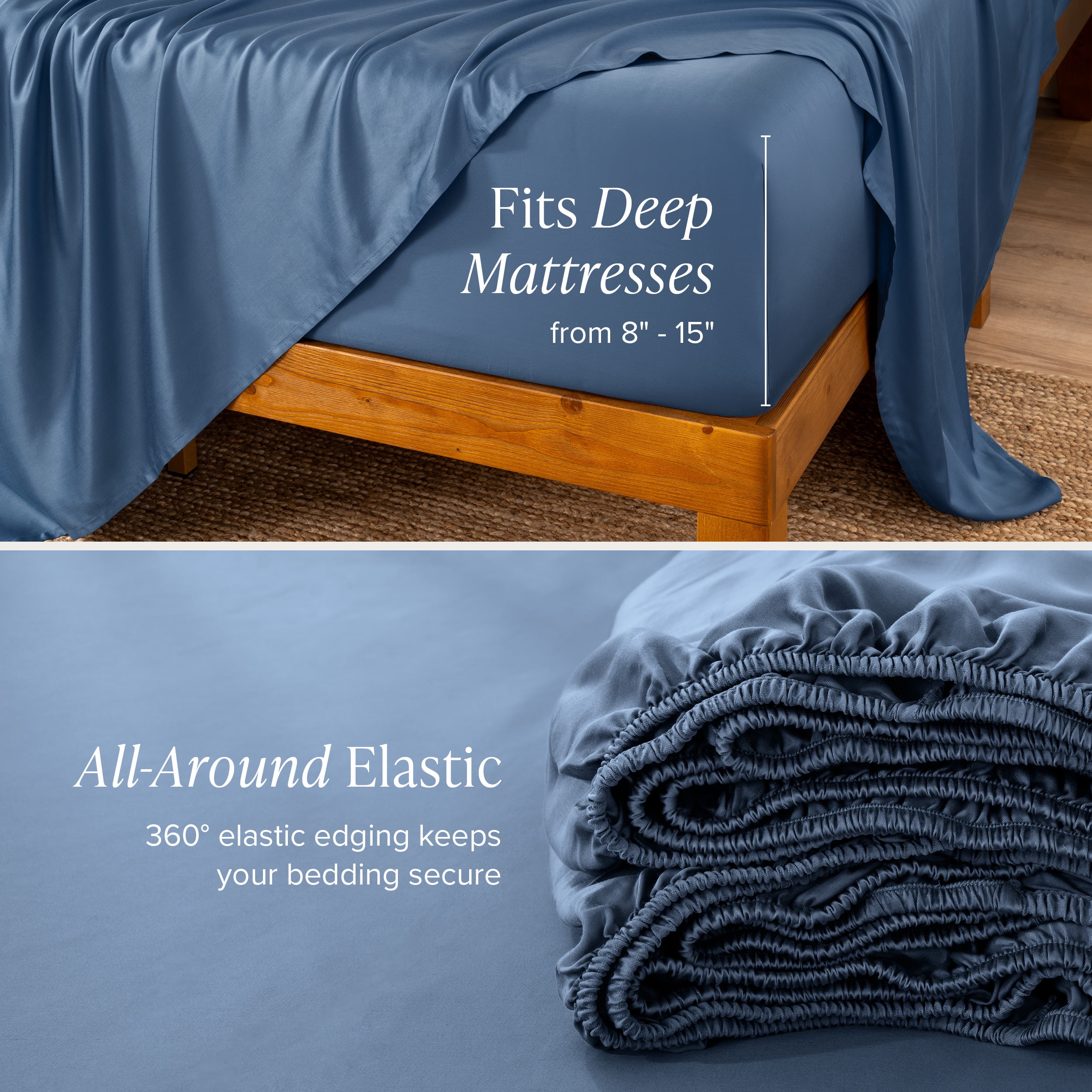 Bare Home Bamboo Sheet Set - Made from Rayon Fibers - Deep Pockets - 3 Piece - Twin XL, Coronet Blue
