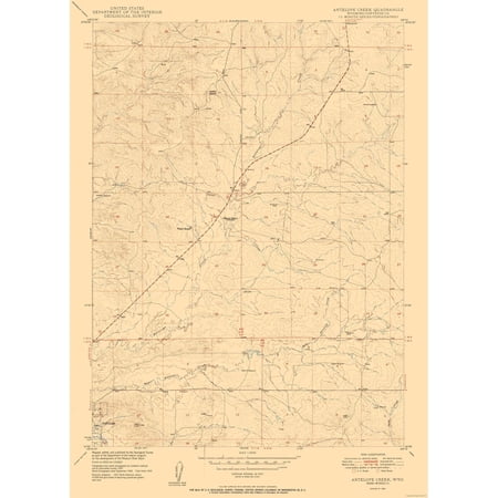 Topographical Map - Antelope Creek Wyoming Quad - USGS 1950 - Vintage Wall Art