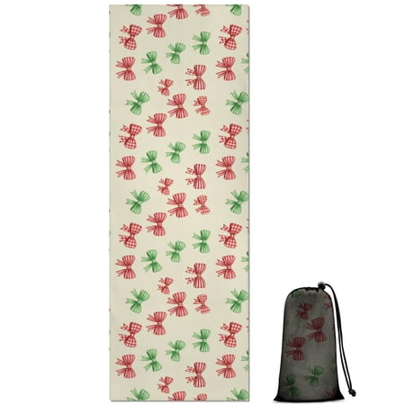 74x26 Inch Yoga Towel Sweat Absorbent Non-Slip Mat for Hot Yoga Pilates & Fitness Christmas Bow Red Green Beige Pattern