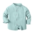 thumbnail image 2 of AJTQTH Kids Boys' Long Sleeve Dress Shirts Classic Collared Button-Down Tshirt Cute Summer Solid Cotton Gentlemen Boy Tees Tops with Chest Pocket Green 8 Years, 2 of 3