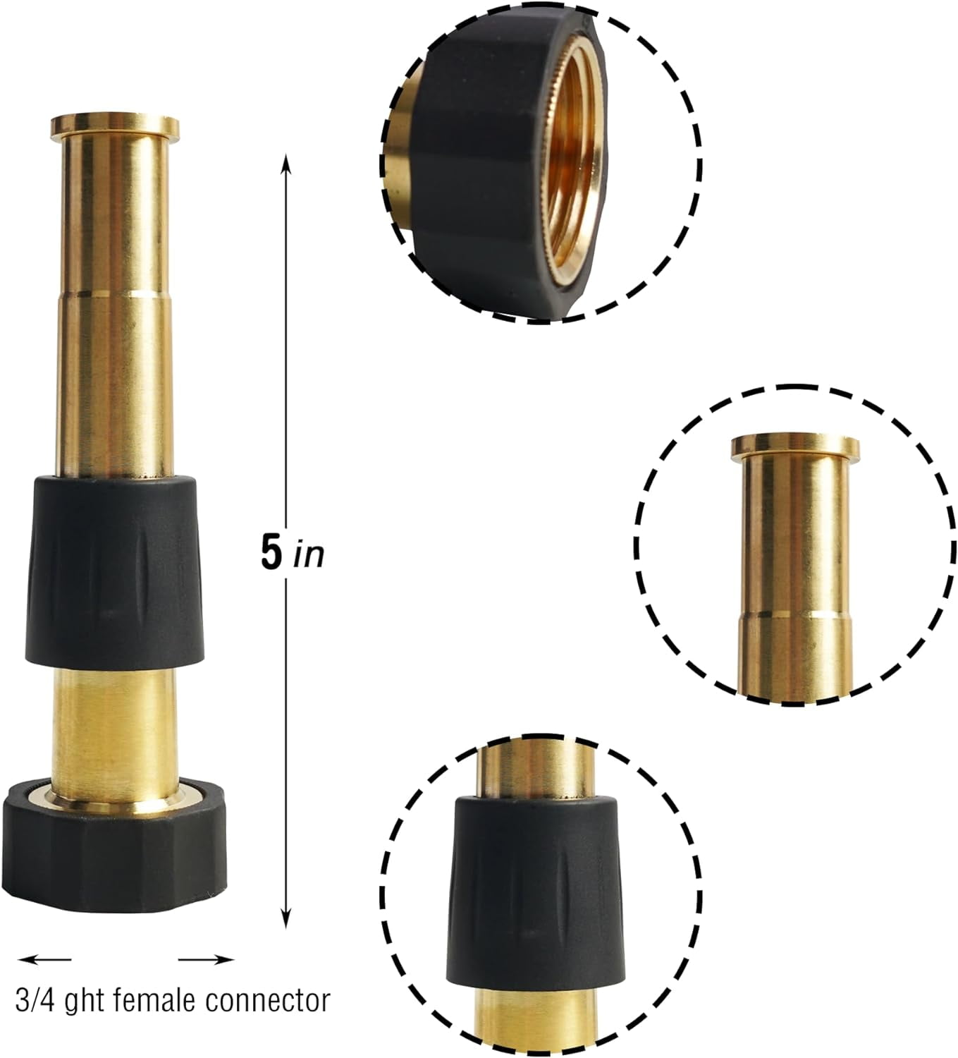 Brass Garden Hose 4 Way Splitter 5 Inch Jet Sweeper Nozzle Bundle