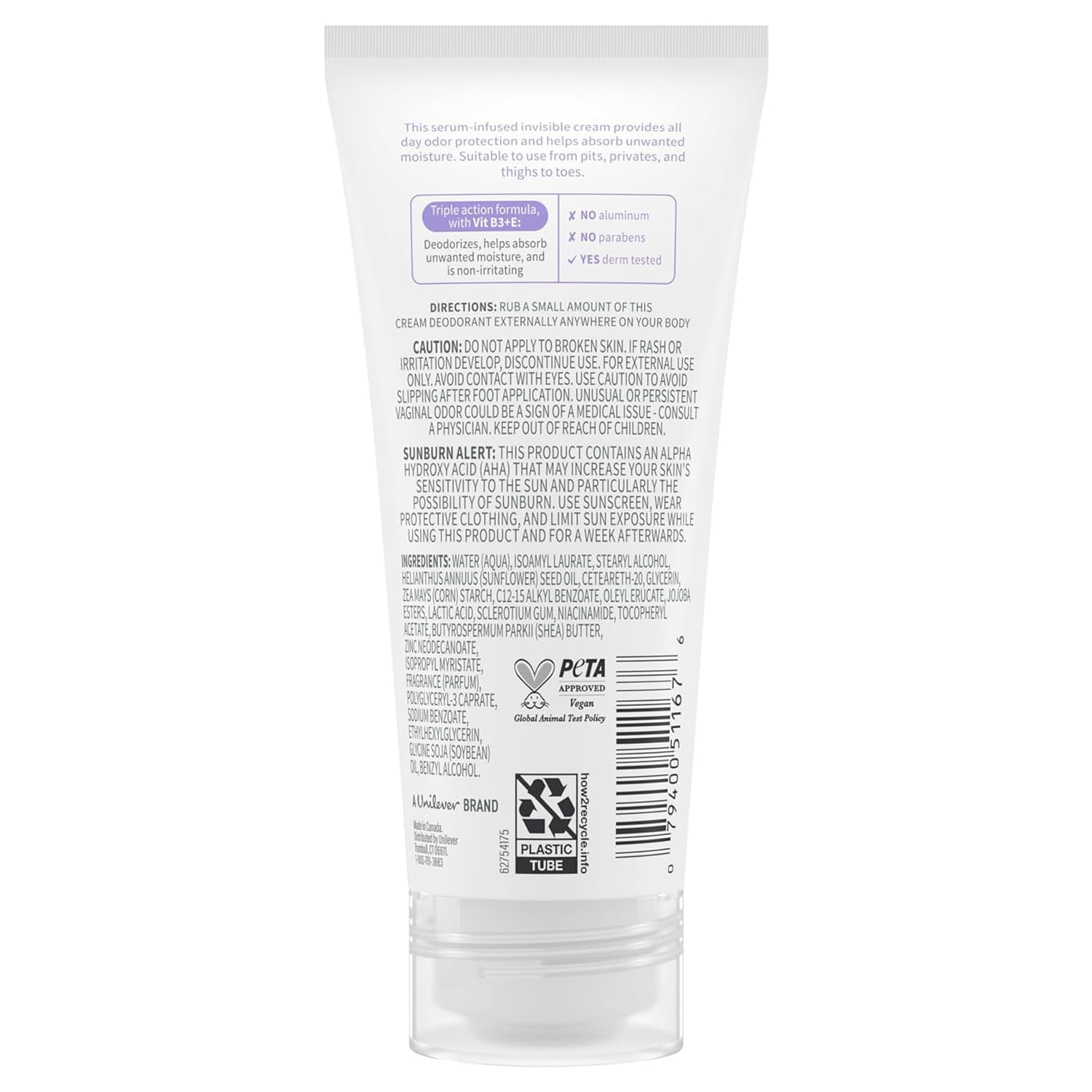Dove Whole Body Deo Aluminum Free Invisible Cream Deodorant Coconut & Vanilla for 72h Odor Control, 2.5 oz (Pack of 2)