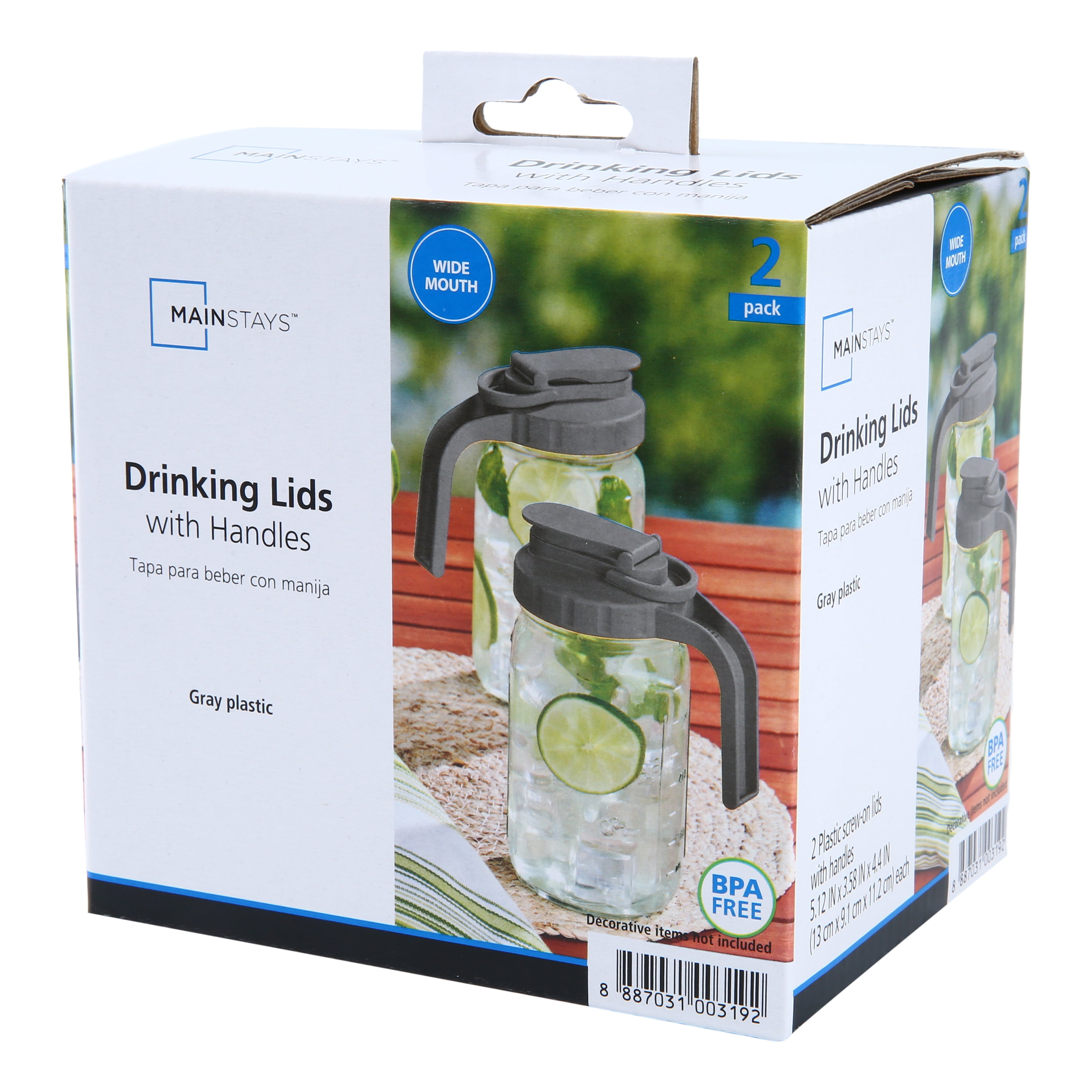 (4 pack) Mainstays Plastic Mason Jar Lids with Handles and Pour Spout, 2-Pack, Wide Mouth, Reusable