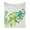 thumbnail image 1 of Abstract Soft Flannel Fleece Throw Blanket, Floral Design with Water Touch Inspired Modern Details Artwork, Cozy Plush for Indoor and Outdoor Use, 50" x 60", Yellow Green and Blue, by Ambesonne, 1 of 6