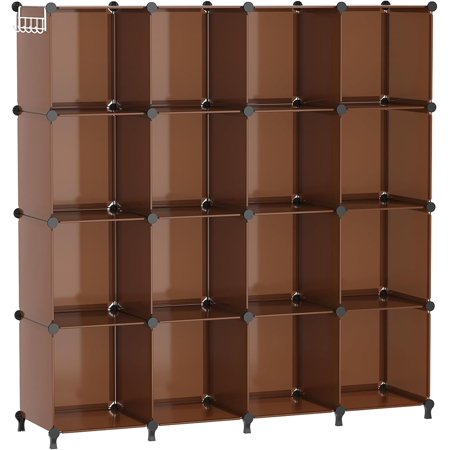 Cube Storage Organizer Storage Cubes Shelves Bookshelf 16 Cube Closet Organizers and Storage DIY Stackable Plastic Clothes Organizer Shelving for Bedroom Home Office Cocoa Brown