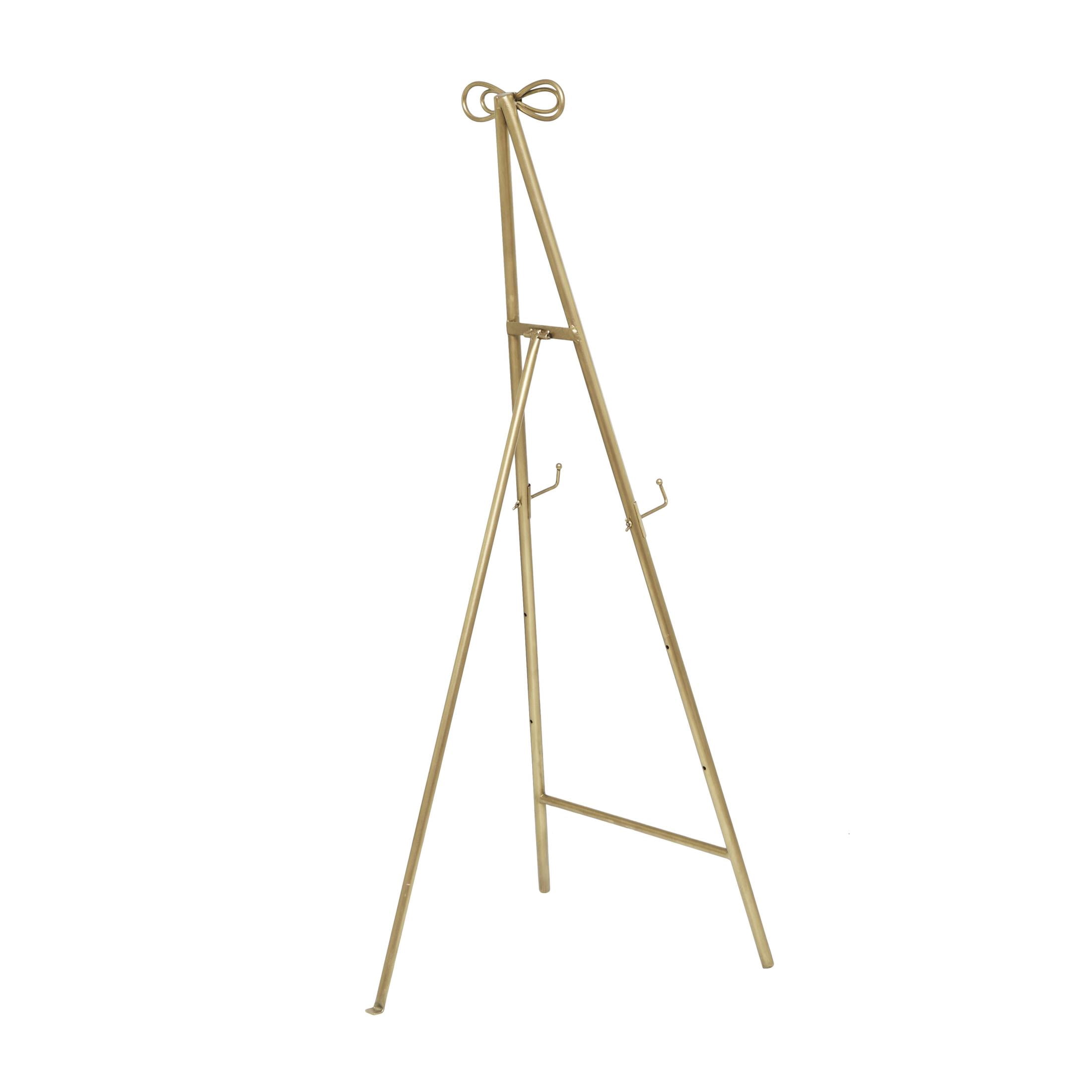 DecMode 20" x 53" Gold Metal Tall Adjustable Floor 3 Tier Easel with Bow Top, 1-Piece