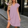 thumbnail image 2 of Noric Women's V Neck Striped Mini Dresses Ruffle Cap Sleeve with Pockets Relaxed Fit Casual Summer Lightweight Flowy Casual Dresses, 2 of 7