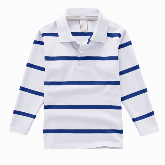 HCNTES Little Boys Long Sleeved T Shirt Striped Comfortable Polo Shirt Casual Versatile Tshirt(White,4-5 Years)