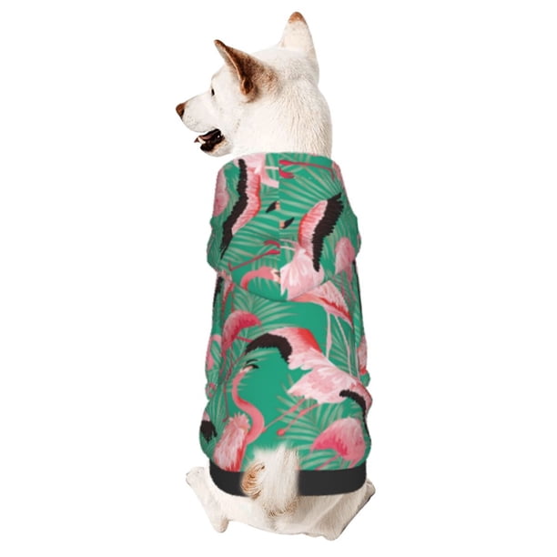 Fotbe Tropical Flamingo Sudadera con Estampado para Perros Pequeños – Suéter con Capucha para Mascotas, Tela Suave de Forro Polar con Bolsillo-Medium