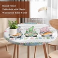 thumbnail image 4 of Easter Round Tablecloth, Fitted Table Cover with Elastic for 55"-60" Round Tables, Farmhouse Gnomes Flowers Rabbit Eggs Check Wooden Table Cloth Outdoor Indoor Dinning Party Waterproof Tablecloths, 4 of 7