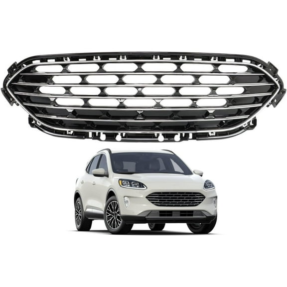 SHZAITOR Front Bumper Center Grille Black with Chrome Plastic Replacement for Escape 2020 2021 2022