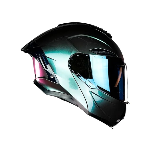 Casco Abatible De Moto Kov Apolo Camaleon Verde Dot