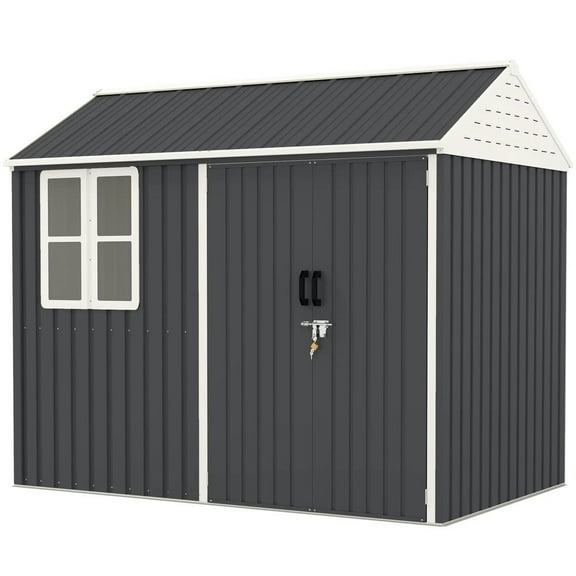 YYAo Outdoor Storage Shed, Garden Tool Shed,8' x 6' Metal Garden Storage Shed w/ Doors, Window and Air Vents, Dark Gray