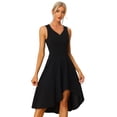 thumbnail image 1 of Vestido de verano Allegra K sin mangas escote en V color sólido alto y bajo hasta la rodilla Negro XS, 1 of 6