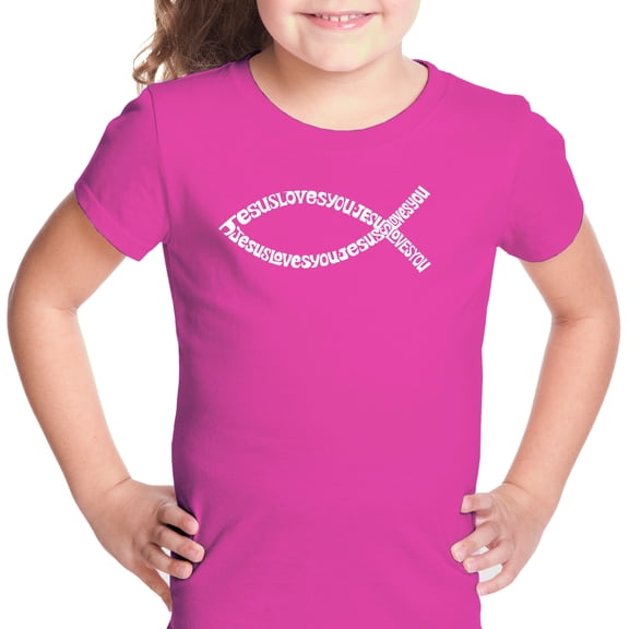 LA Pop Art Girl's Word Art T-shirt - Jesus Loves You