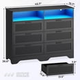 thumbnail image 2 of 6 Drawer Dresser for Bedroom with LED Lights&Charging Station,Chests of Drawers Storage Cabinet with Woven Leather Drawers for Living Room,Black, 2 of 5
