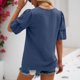 thumbnail image 2 of Blusa de manga corta con cuello en V para mujer, informal, holgada, de color liso, con cuello en V, para fiesta, 2 of 6