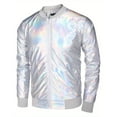 thumbnail image 3 of Metallic Jacket for Men 70s Disco Party Varsity Jacket Zip Up Baseball Bomber Jackets Outerwear Coat, 3 of 5