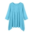thumbnail image 5 of Tqcoqu Women's Cotton Linen Long Sleeve Loose Tunic Blouse,Round Neck Pleated Front Tops,2026 Spring Fall Trendy Clothes,Blue Women's S-XXXL, 5 of 10
