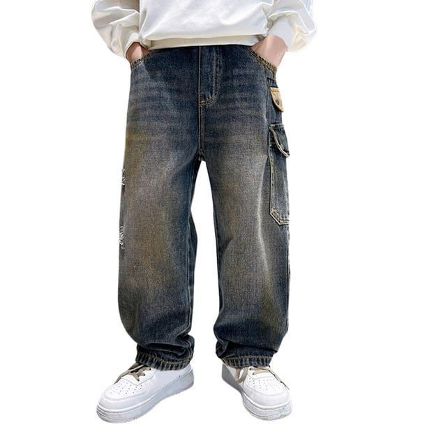 Kids Jeans for Boys Grey Stretch Waist Distressed Jeans Soft