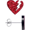 thumbnail image 2 of Body Candy Red Glitter Valentine Broken Heart Stud Earrings Stainless Steel Hypoallergenic, 2 of 6