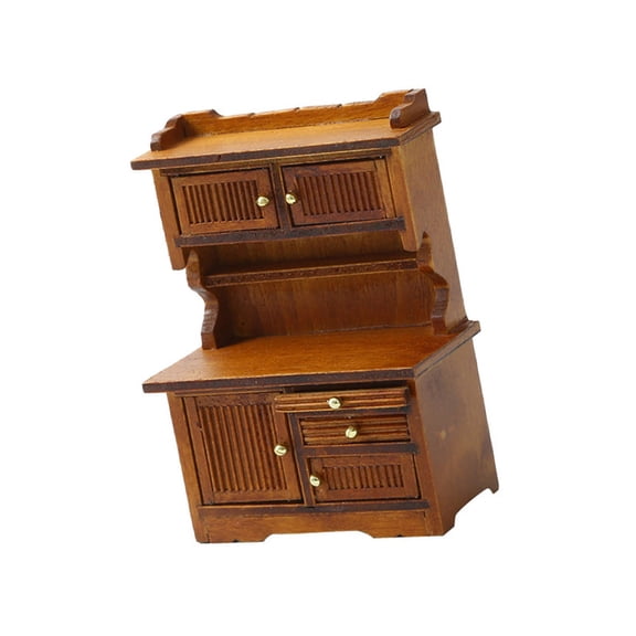 1/16 Scale Miniature Wooden Sideboard Cupboard Bookshelf for Dollhouses Kitchen and Living Room Display Decors Furniture
