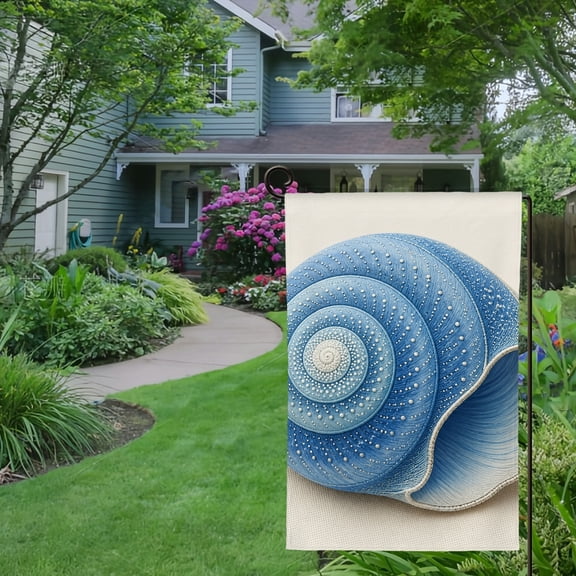 RKSupls Spring Summer Garden Flag Double Sided, blue spiral seashell ocean beach decor Linen Welcome Yard House Outside Outdoor Decoration,12*18 inch
