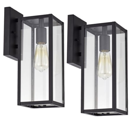 2 Pack Black Outdoor Wall Light with Clear Glass Contemporary Style