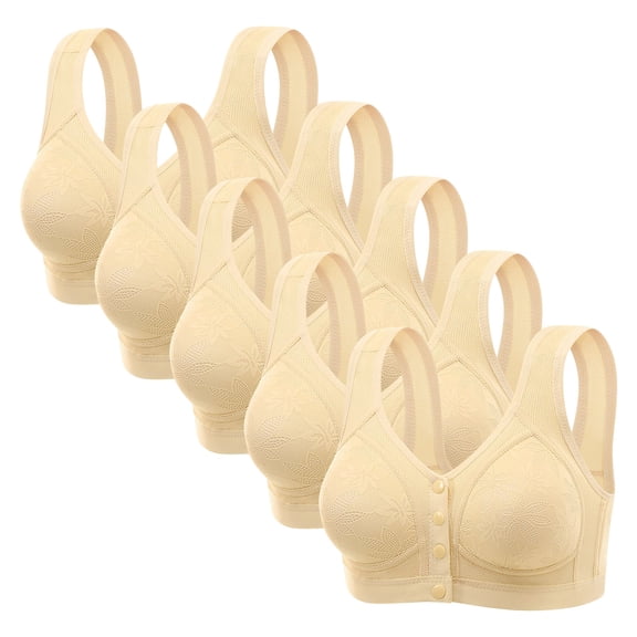 LYEAA 5PC Front Closure Sports Bras for Women Plus Size Wireless Push Up Bras Seamless Comfortable Everyday Bras