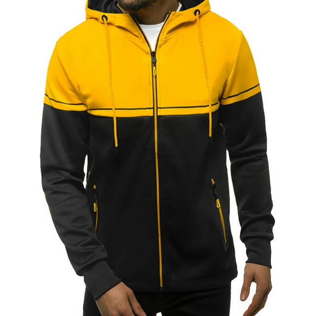 Fashnice Chandail pour Hommes à Fermeture Éclair Complète Chandails à Capuche Col à Capuche Coupe Régulière Cardigan de Sport Jaune G