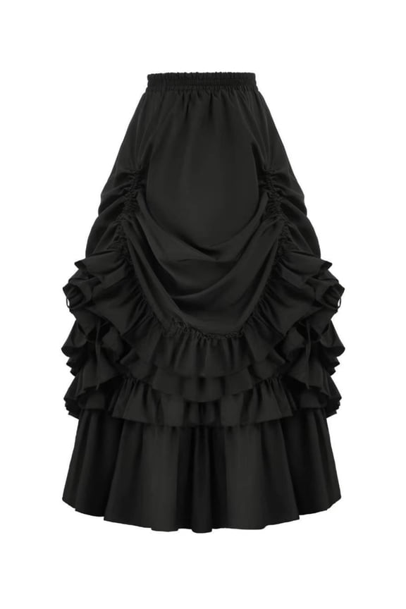 Victorian Gothic Vintage Long Skirt with Ruffled Hem and Elastic Waist for Women