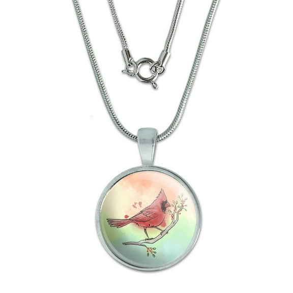 Northern Cardinal Watercolor Northeastern Bird 0.75" Pendant with Sterling Silver Plated Chain