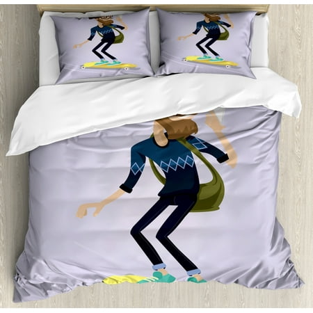 Hipster King Size Duvet Cover Set Young Bearded Man In Casual