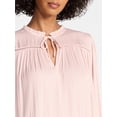 thumbnail image 5 of Time and Tru Women's Soft Ruched Yoke Blouse with Long Sleeves, Sizes XS-XXXL, 5 of 6