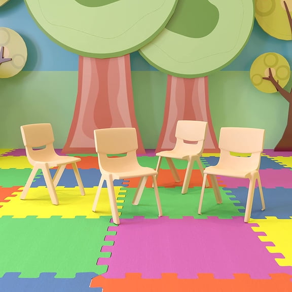 EMMA OLIVER 4 Pack Natural Plastic Stackable School Chair with 10.5" H Seat, Preschool Chair
