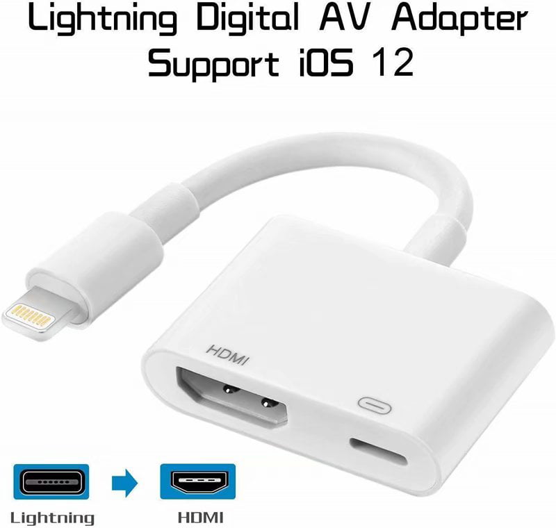 White Lightning to HDMI Adapter Lightning to Digital AV Adapter 1080P with Lightning Charging Port for Select iPhone iPad and iPod Models and TV Monitor Projector 