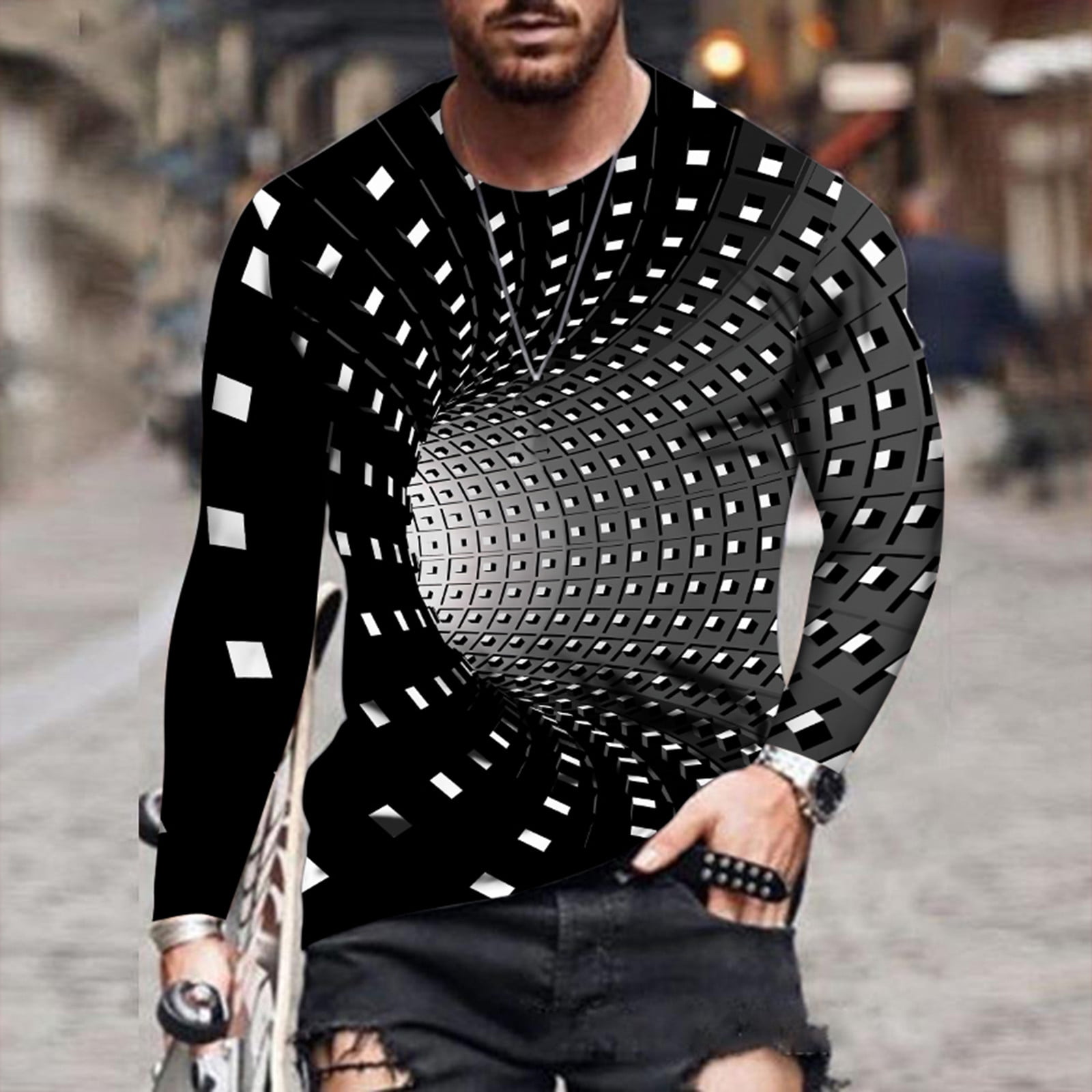 トップス doublet SEE-THROU GH PRINT LONG SLEEVE Men's 3D Print Graphic Optical Illusion T-Shirt Print Long Sleeve