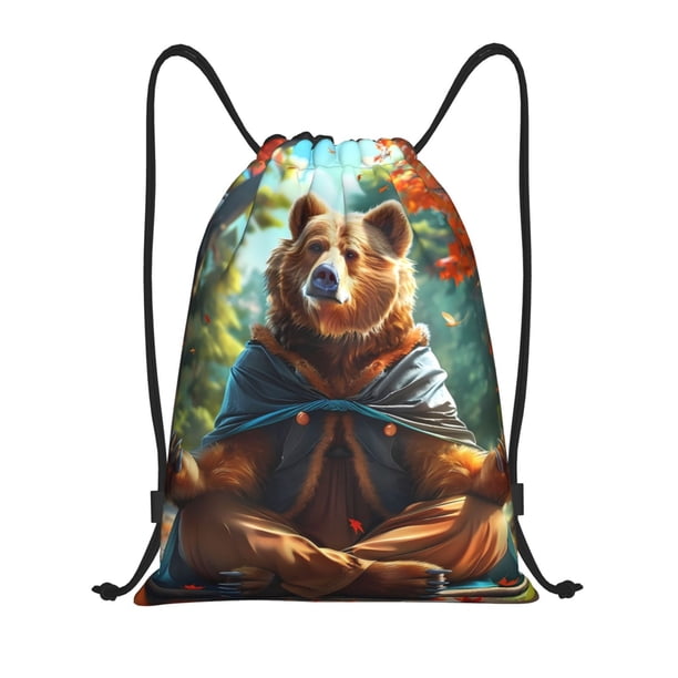 Fotbe Maple Meditating Bear Bolsa Mochila con Cordón Estampada, Bolsa de Gimnasio Deportiva, Bolsa Cinch, Bolsa con Cordón para Hombres y Mujeres-Medium
