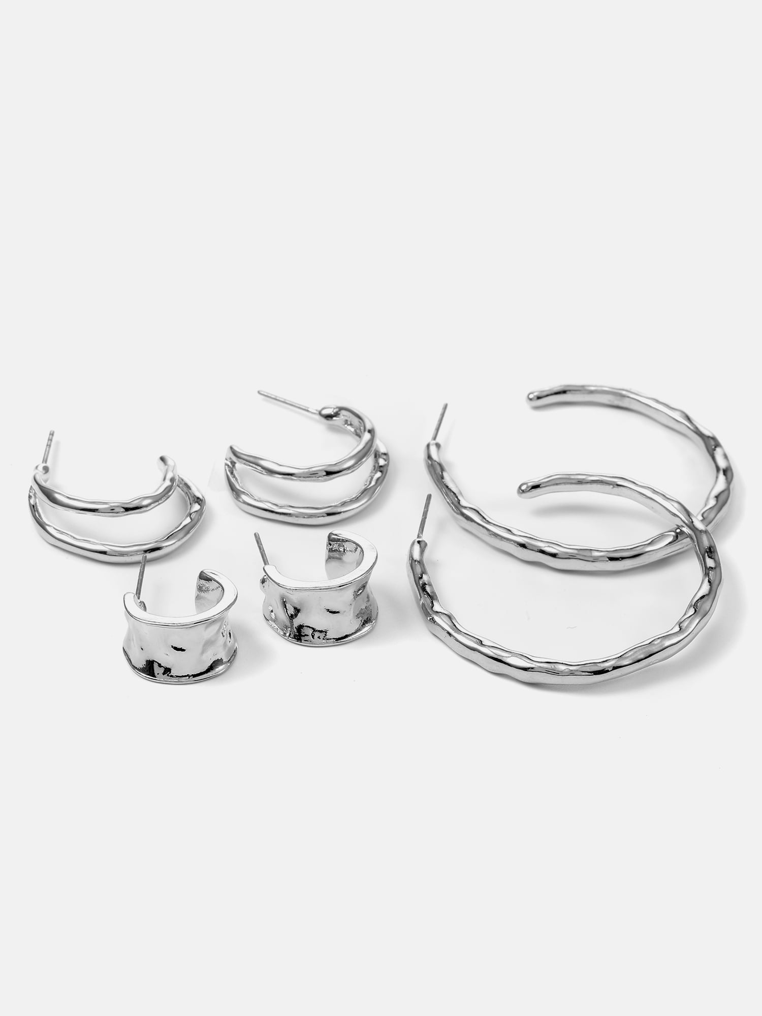Scenario Textured Hoop Earrings, Silver-Tone, 3-Pair Set