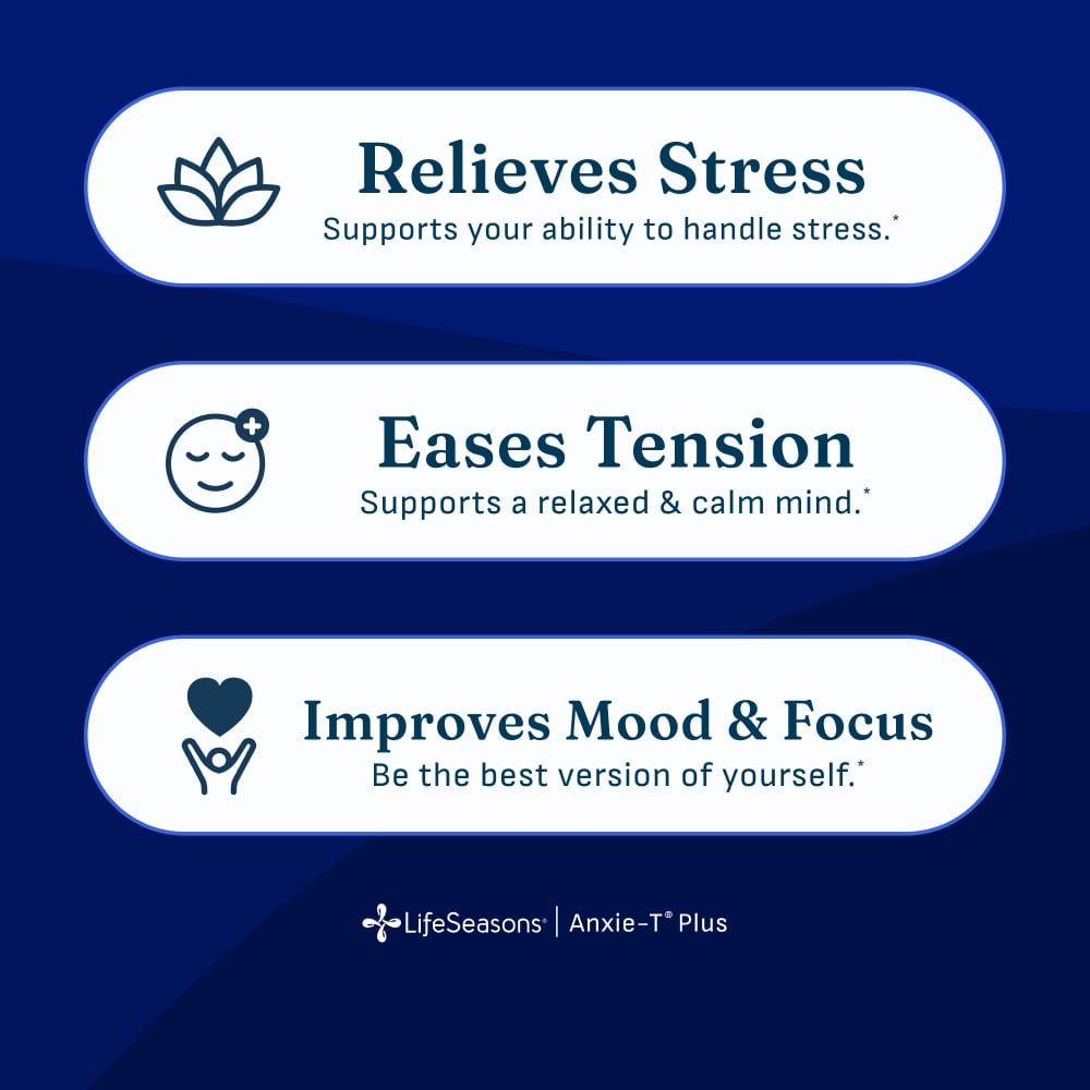 Anxie-T Plus - Extra Strength Stress Relief Supplement - Supports Mood & Mental Focus - Feel Calm and Relaxed - Eases Tension & Nervousness - Ashwagandha, Kava Kava, GABA & L-Theanine - 60 Capsules