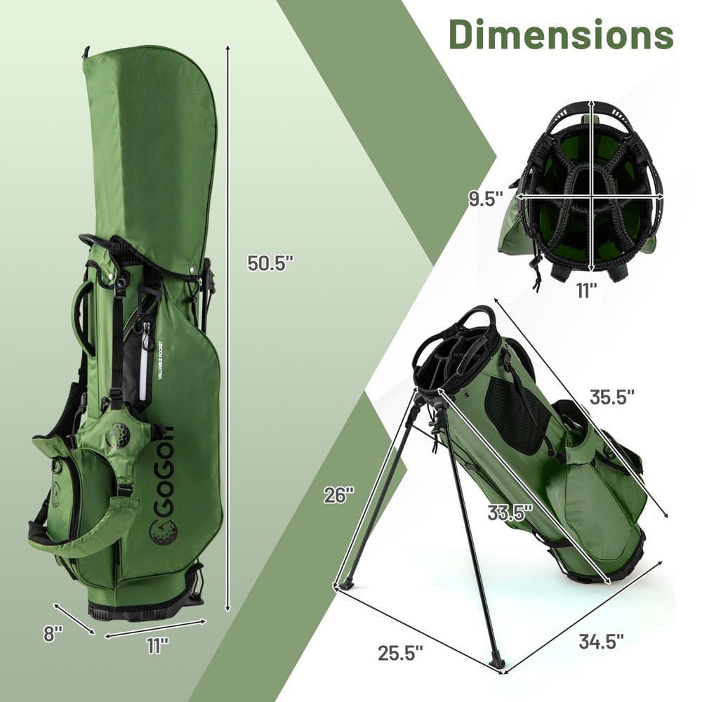 Resenkose Lightweight Golf Stand Bag, Portable Golf Bag with 8-Way Divider and 5 Practical Pockets for Easy Course Transport - Green