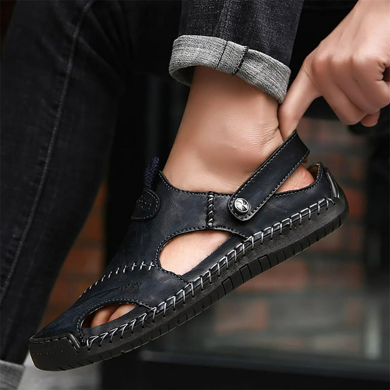 male genuine leather slippers men all-match cowhide sandals men's summer  leisure shoes Sneakers Flip Flops beach outdoor casul