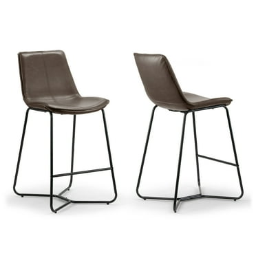 Glamour Home Amery 25.75" Modern Faux Leather Counter Stools in Brown (Set of 2)