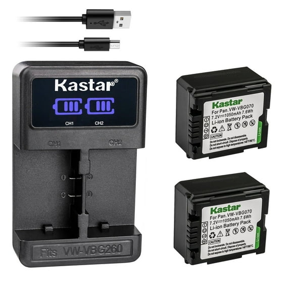 Kastar 2-Pack VW-VBG070 Battery and LED2 USB Charger Compatible with Panasonic HDC-HS300PC HDC-HS350 HDC-HS700 HDC-HS700K HDC-MDH1 HDC-MDH1GK HDC-SD1 HDC-SD1-S HDC-SD3 HDC-SD5 HDC-SD5EG-K Camera