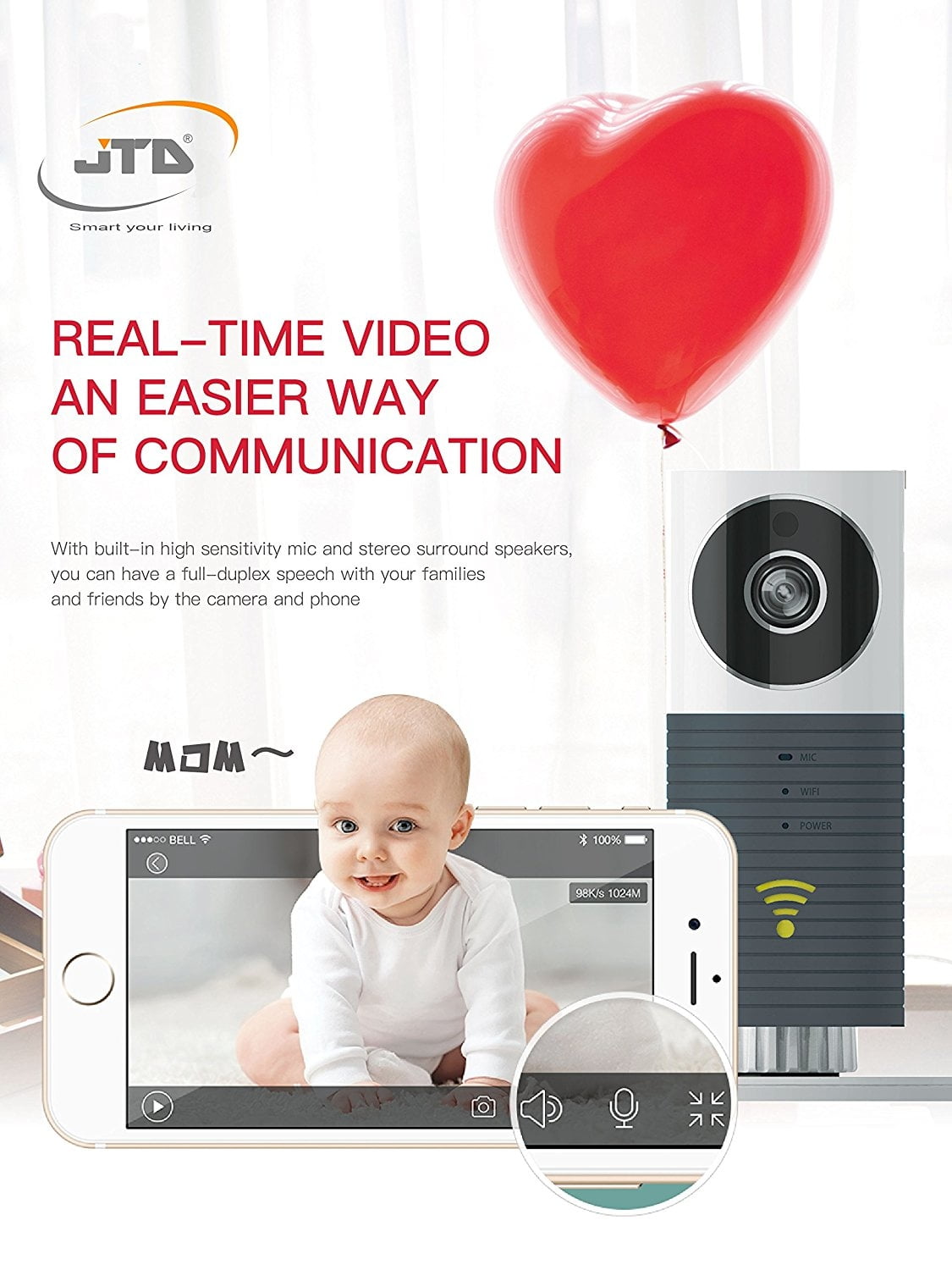 JTD Smart Wireless IP WiFi DVR Security Surveillance Camera with Motion Detector Two-way Audio & Night Vision Best Security Camera Baby Monitor for your Baby,Home, Pet or Business (Space Grey)